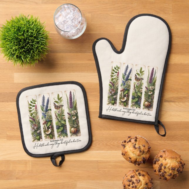 Everthing beautiful in His time botanical Oven Mitt & Pot Holder Set (Top Down)