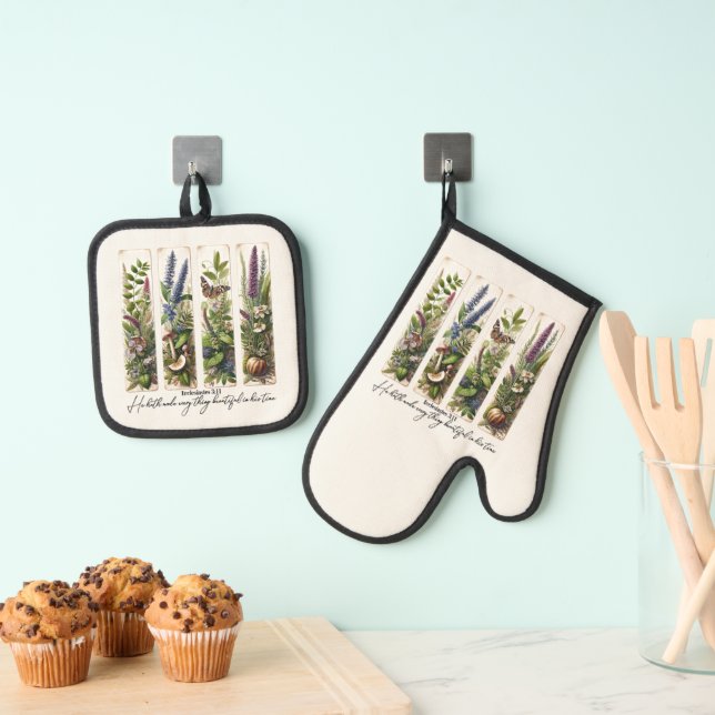 Everthing beautiful in His time botanical Oven Mitt & Pot Holder Set (Insitu(Hanging))