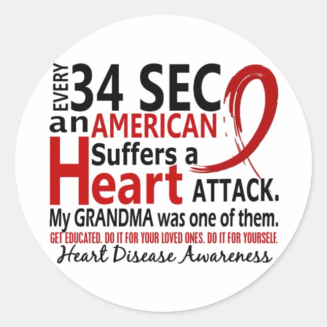 Every 34 Seconds Grandma Heart Disease / Attack Classic Round Sticker (Front)