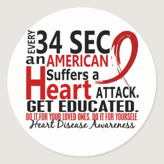 Every 34 Seconds Heart Disease / Attack Classic Round Sticker