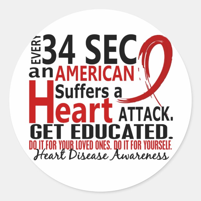 Every 34 Seconds Heart Disease / Attack Classic Round Sticker (Front)