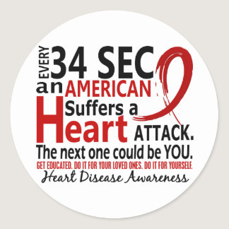 Every 34 Seconds Heart Disease / Attack Classic Round Sticker