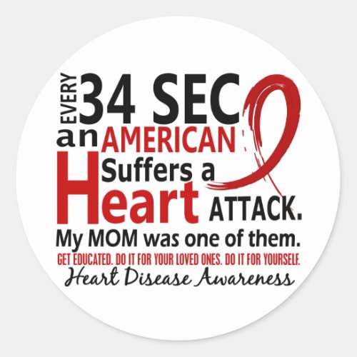 Every 34 Seconds Mom Heart Disease  Attack Classic Round Sticker