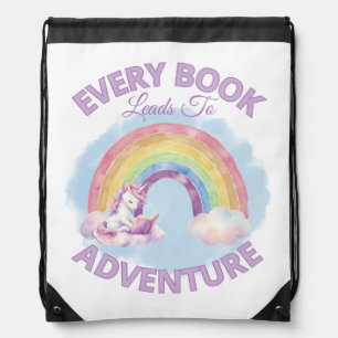 Every Book Leads to Adventure Drawstring Backpack