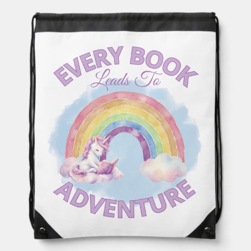 Every Book Leads to Adventure Drawstring Backpack