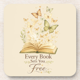 Every Book Sets You Free | Book Lover Butterfly Beverage Coaster