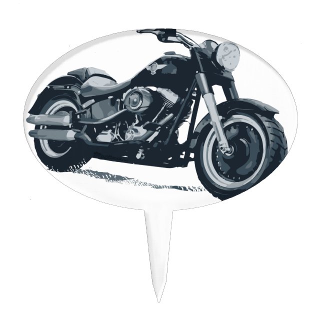 Every Boy loves a Fat Blue American Motorcycle Cake Topper (Front)