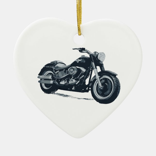 Every Boy loves a Fat Blue American Motorcycle Ceramic Ornament (Front)