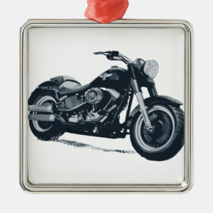 Every Boy loves a Fat Blue American Motorcycle Metal Ornament
