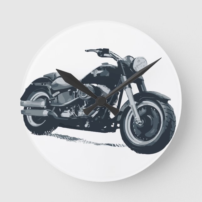 Every Boy loves a Fat Blue American Motorcycle Round Clock (Front)