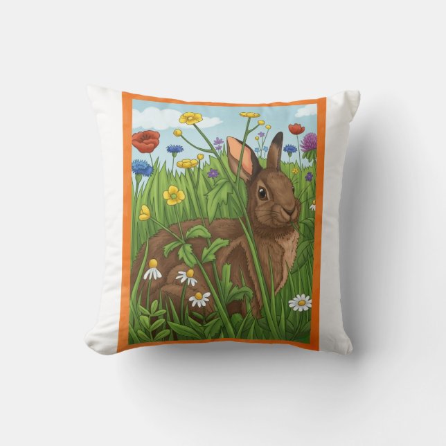 Every Bunny Loves Flowers Throw Pillow (Front)