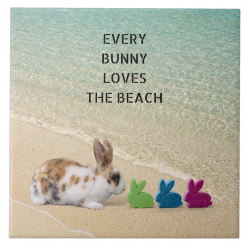 Every Bunny Loves The Beach Tropical Easter  Ceramic Tile