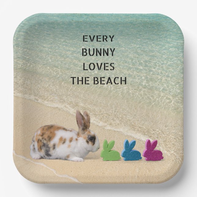 Every Bunny Loves The Beach Tropical Easter  Paper Plates (Front)
