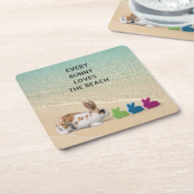 Every Bunny Loves The Beach Tropical Easter  Square Paper Coaster (Angled)