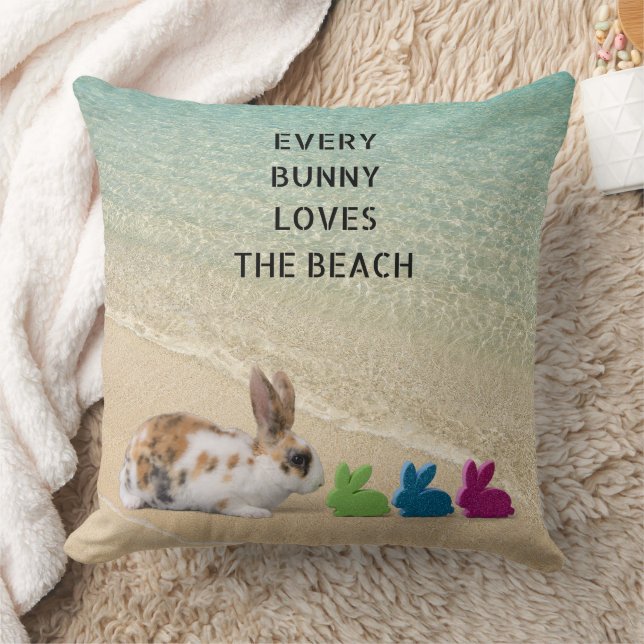 Every Bunny Loves The Beach Tropical Easter   Throw Pillow (Blanket)
