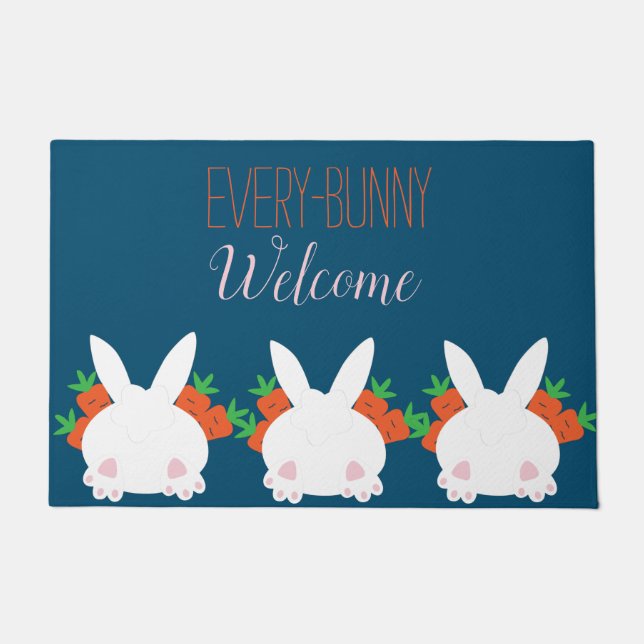 Every-Bunny Welcome Spring Home Decor Doormat (Front)