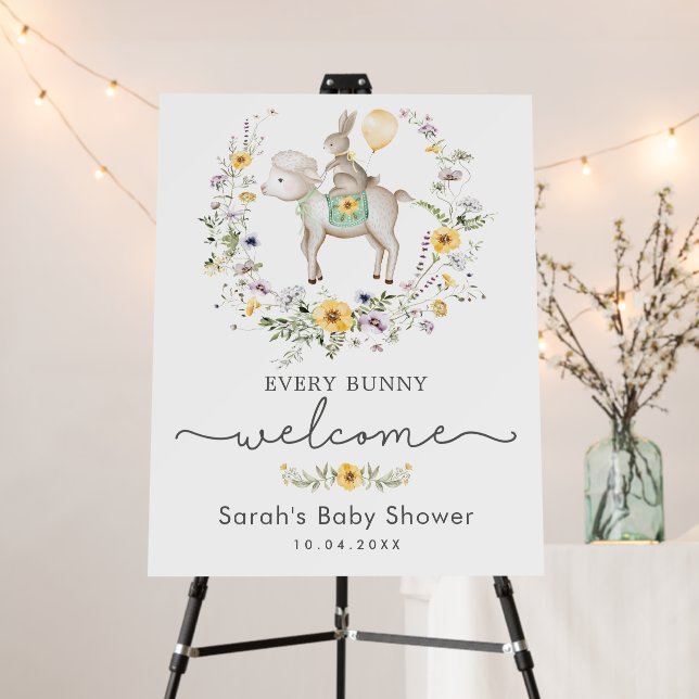 Every Bunny Welcome | Wildflower Lamb Baby Shower Foam Board (In Situ (Stand))