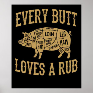 Every Butt Loves A Good Rub Funny Pig Pork BBQ Poster