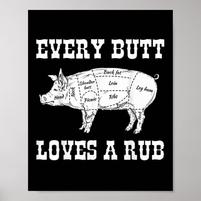 Every Butt Loves Rub Grilling Bbq Smoker Gift Dad  Poster (Front)