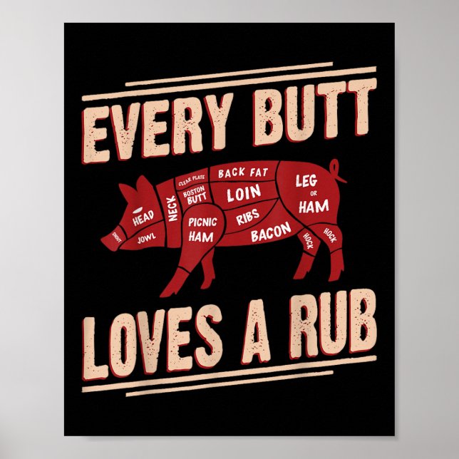 Every Butt Loves Rub Grilling Bbq Smoker Gift Dad  Poster (Front)