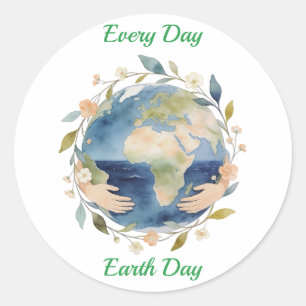Every Day Earth Day Floral Globe With Hands Classic Round Sticker