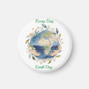 Every Day Earth Day Floral Globe With Hands Magnet