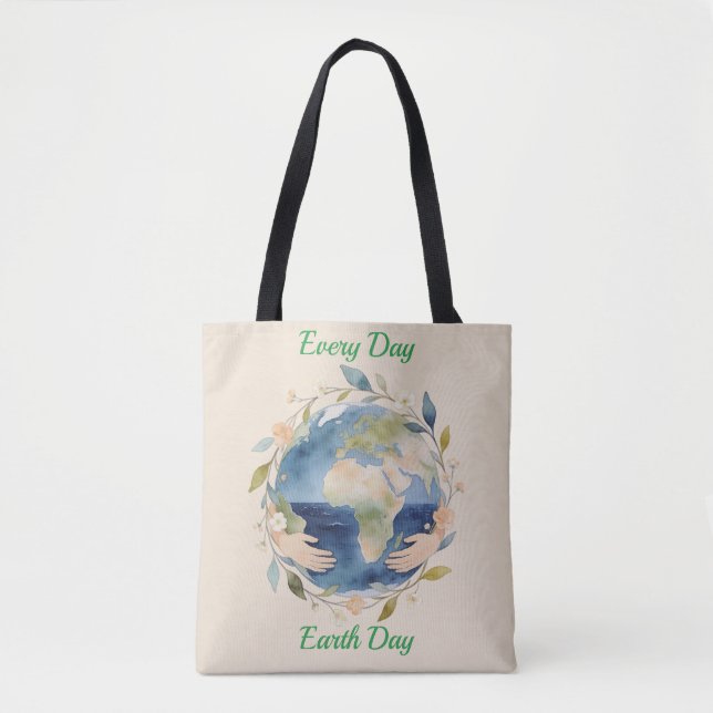 Every Day Earth Day Floral Globe With Hands Tote Bag (Front)