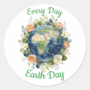 Every Day Earth Day Floral Wreath Earth Classic Round Sticker