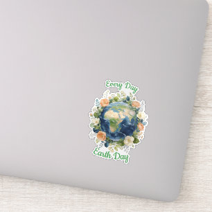 Every Day Earth Day Floral Wreath Earth Sticker