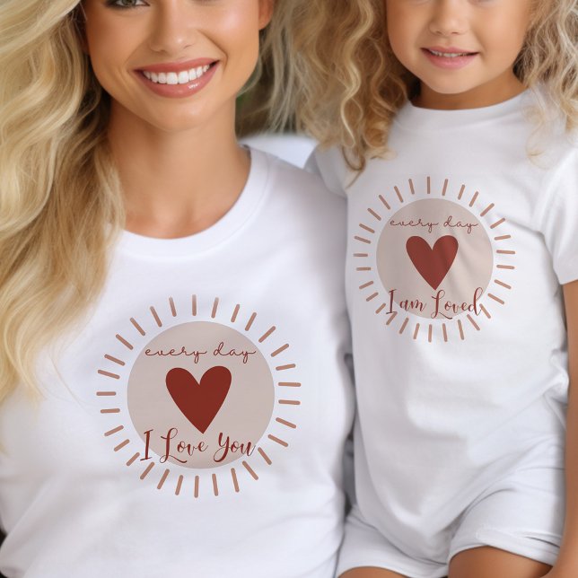 Every Day I am Loved Boho Heart Sun Matching Toddler T-shirt (Mommy and Me tees with boho radiating love design .. mom and kid shirts sold separately)