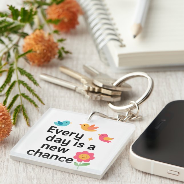 Every Day Is a New Chance – Colorful Birds Keychain (Front Right)