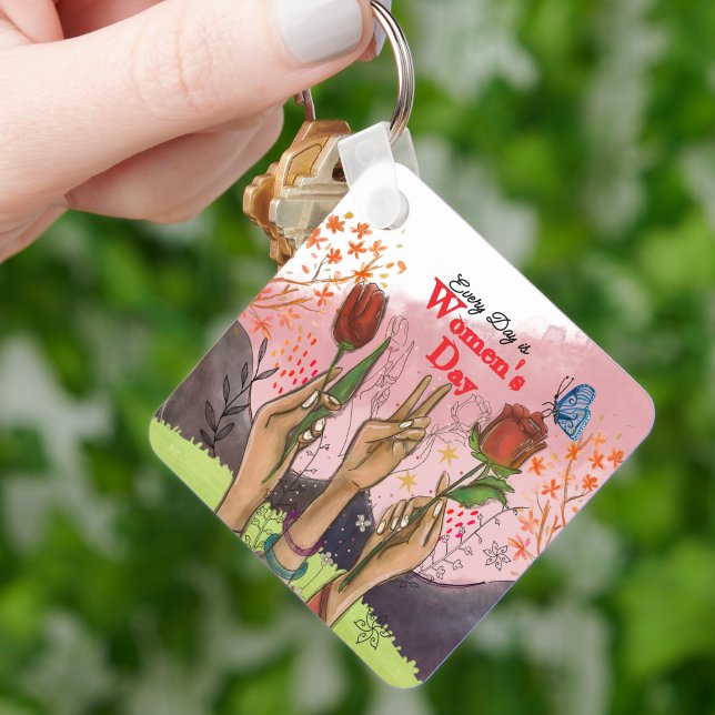Every Day is Women's Day Hand-Painted Square Keychain (Every Day is Women's Day Hand-Painted Square Keychain)