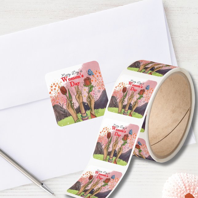 Every Day is Women's Day Square Sticker Roll (Every Day is Women's Day Square Sticker Roll)