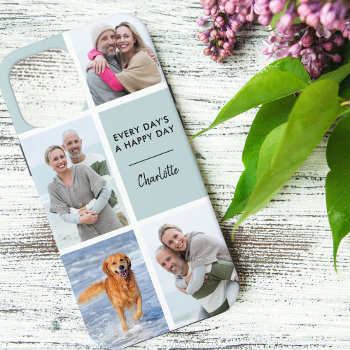 Every Days A Happy Day 4 Photo Initials Seafoam Iphone 12 Pro Max Case by darlingandmay at Zazzle