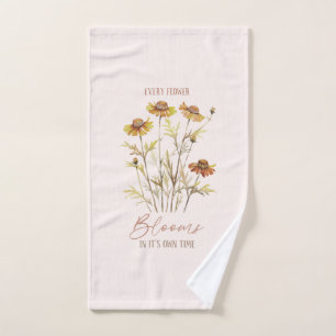 Every Flower Blooms in Its Own Time -Rustic Floral Bath Towel Set