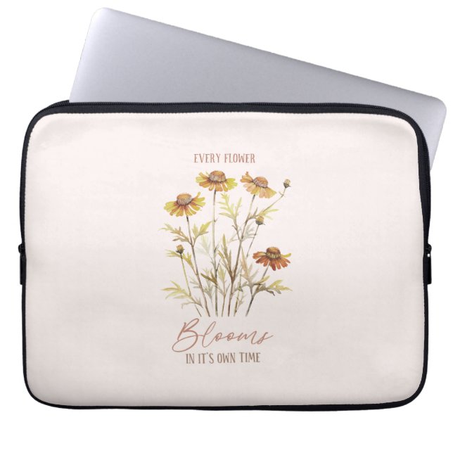 Every Flower Blooms in Its Own Time -Rustic Floral Laptop Sleeve (Front)