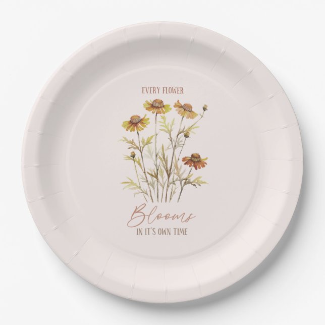 Every Flower Blooms in Its Own Time -Rustic Floral Paper Plates (Front)