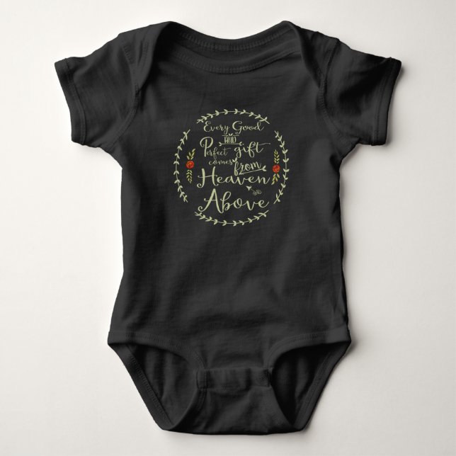 Every Good & Perfect Gift Green with Red Roses Baby Bodysuit (Front)