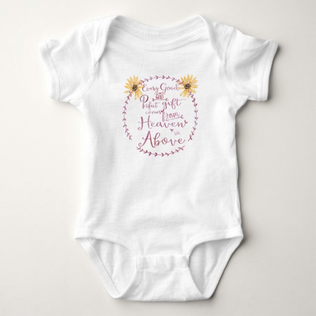 Every Good & Perfect Gift Green with Sunflowers Baby Bodysuit (Front)