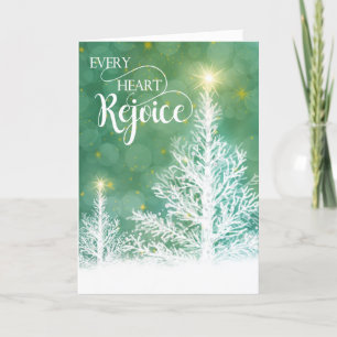 Every Heart Rejoice Winter Pine Religious Holiday Card