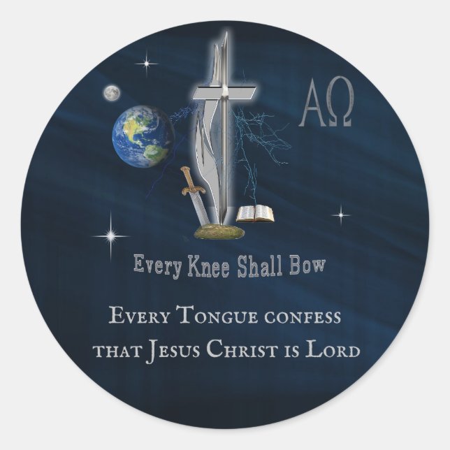 Every knee shall bow  classic round sticker (Front)