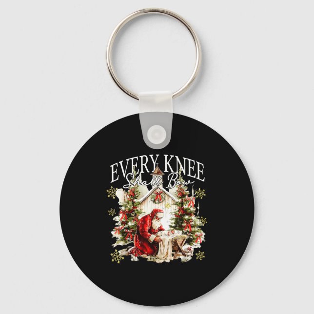 Every Knee Shall Bow Jesus Birth Christian Santa C Keychain (Front)