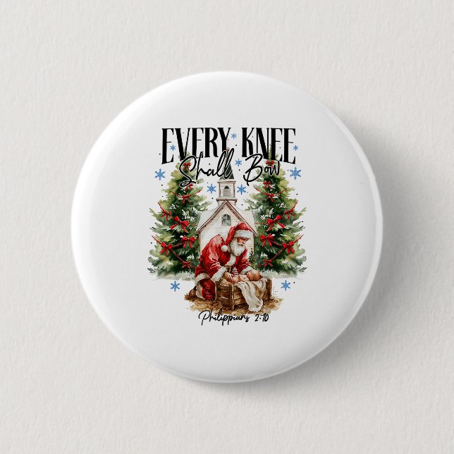 Every Knee Shall Bow Nativity Scene Religious Chri Button (Front)