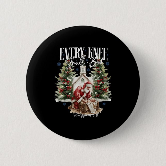 Every Knee Shall Bow Santa Christmas Nativity Scen Button (Front)