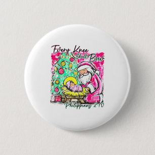 Every Knee Shall Bow Santa Christmas Nativity Scen Button
