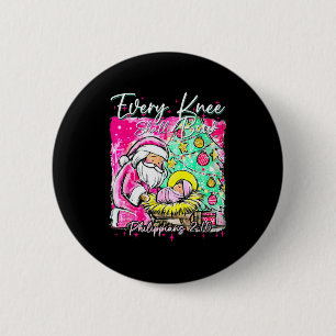 Every Knee Shall Bow Santa Christmas Nativity Scen Button