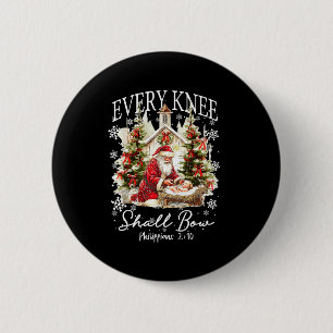 Every Knee Shall Bow Santa Christmas Nativity Scen Button