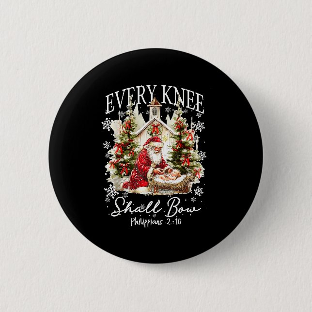 Every Knee Shall Bow Santa Christmas Nativity Scen Button (Front)