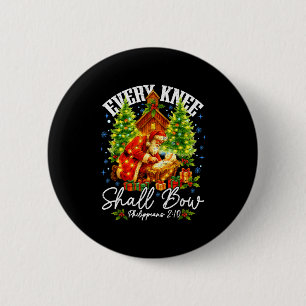 Every Knee Shall Bow Santa Christmas Nativity Scen Button