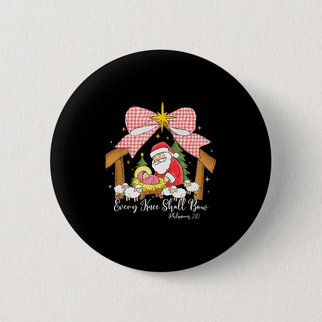 Every Knee Shall Bow Santa Christmas Nativity Scen Button (Front)